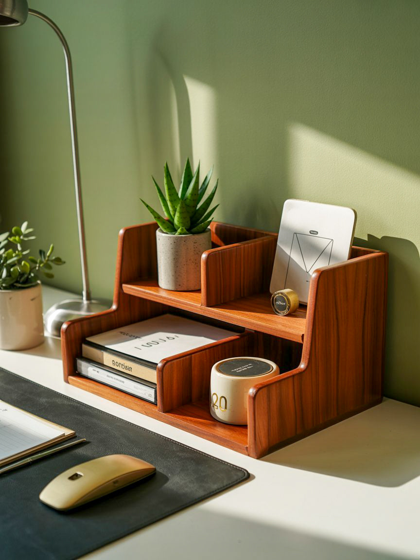 Teak Wood Desk Organizer