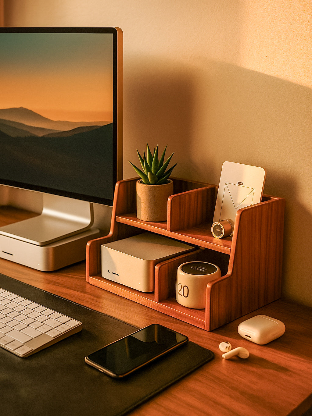 Teak Wood Desk Organizer