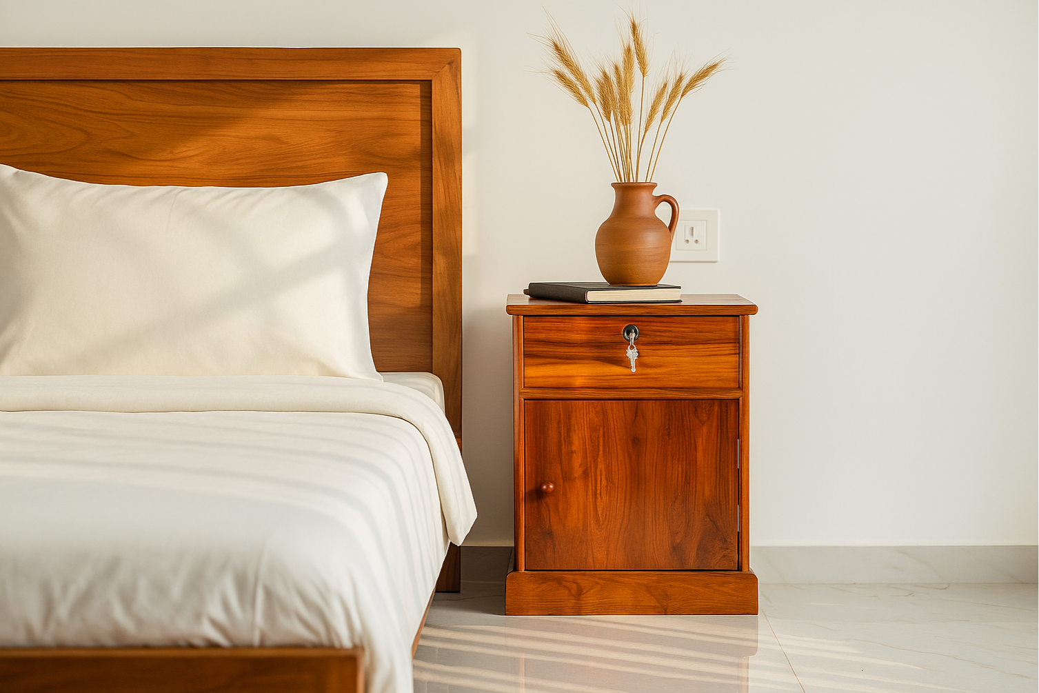 Teak Wood Bed Side Table With PU finish