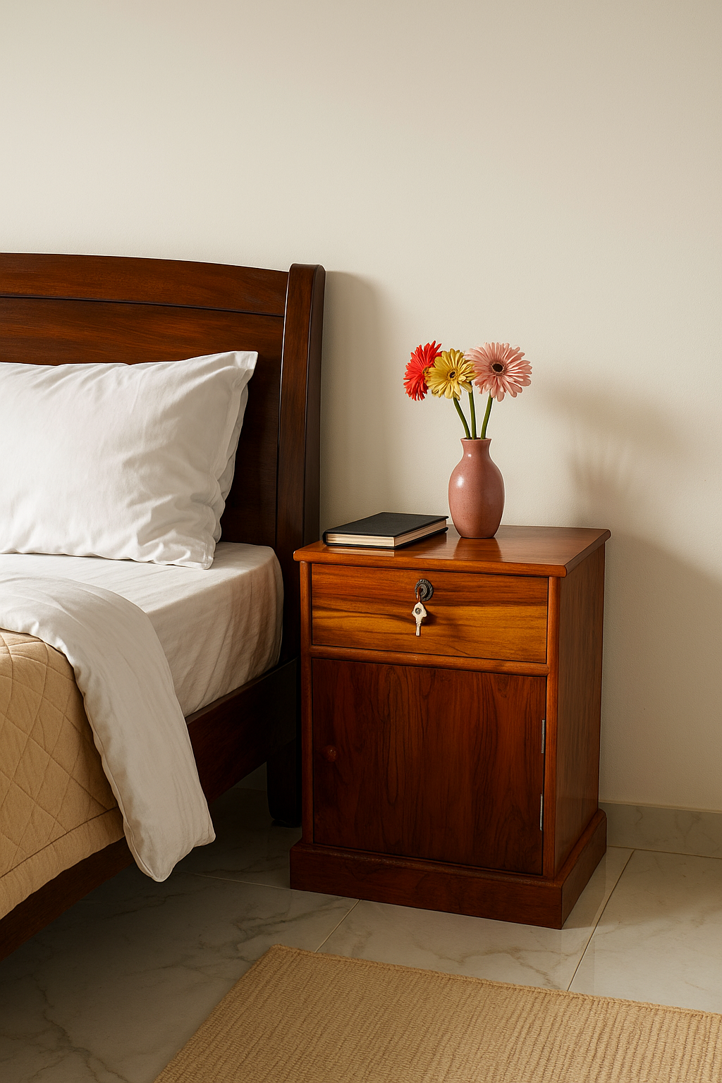 Teak Wood Bed Side Table With PU finish